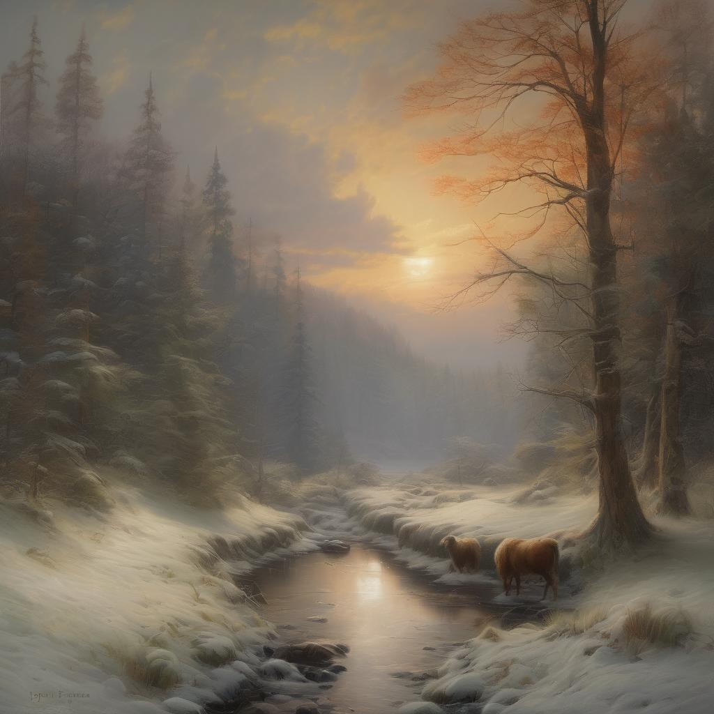 Ομορφική φύση, ελάφια και χειμωνιάτικο τοπίο, ιδανική για ευαισθησία και τέχνη.